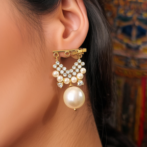 Trendy Clip-On and Cuff Earrings with Diamond Zircon Pearl Stones - Product Image 3
