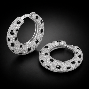 Boucles d'oreilles créoles modernes en émail noir et diamants pour femme, en argent sterling 925, bijoux fins de créateur, cadeau - Product Image 1