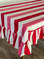 Taplak Meja Pernikahan Jhelum Impex Kustom Persegi, Motif Bunga Sederhana Bergaris Merah Muda, Putih, dan Merah, Bahan Katun, Buatan Tangan, Dapat Dicuci