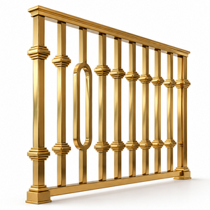 Rampe d'escalier moderne en métal doré avec balustre ovale et colliers décoratifs géométriques pour intérieurs de luxe - Product Image 2
