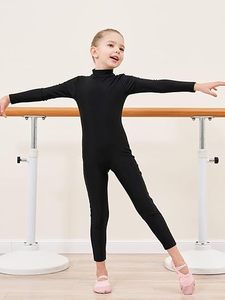 Justaucorps noir à manches longues et col roulé pour filles, en spandex, pour la danse et la gymnastique - Product Image 3