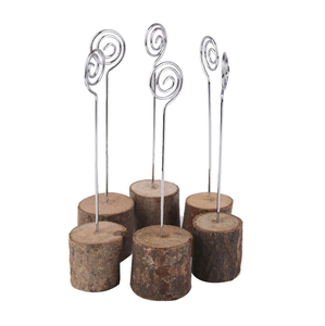 Wood <b>Place</b> <b>Card</b> Holder With Metal Circle Wire Mold Design Spiral Wire Top 6in Height Handmade For <b>Table</b> Numbers Holder - Product Image 1