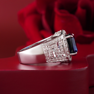 Mens Sapphire Blue CZ Cluster <b>Ring</b> 14K Gold VVS-VS DEF Inlay Band <b>Fine</b> Jewelry for Him on Wedding Engagement - Product Image 2