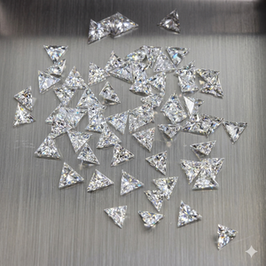 Piedra triangular de fantasía cultivada en laboratorio, corte escalonado, corte trillón, suelta, HPHT/CVD, para joyería fina certificada, color blanco DEF - Product Image 3