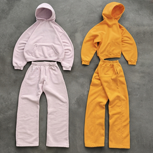 Conjunto Deportivo Holgado de Gran Tamaño, Sudadera de Felpa de Algodón de 500 g/m² y Pantalones Deportivos Holgados, Ropa Deportiva Informal de Estilo Hip Hop - Product Image 1