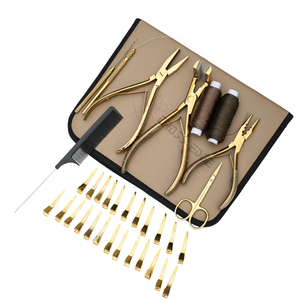 New Hair Extension Tools Kit with Gold <b>Crimping</b> Tool Luxury Tape in plier Hair Extension Plier Wig Sewing Thread & Salon Trimmer - Product Image 1