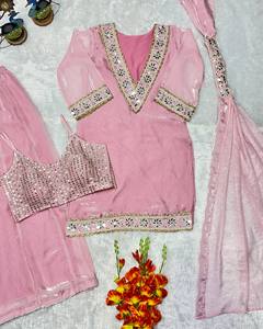 Designer Pink Embroidered <b>Kurta</b> Sharara Set with Dupatta | Mirror & Zari Work Ethnic Wear Suit for Women | Festive Wedding Party - Product Image 6