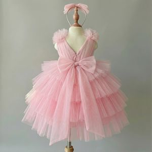 Robe de princesse élégante pour filles, jupe en tulle superposée, épaules fleuries, robe de demoiselle d'honneur pour fête d'anniversaire, vente en gros, 1 à 12 ans - Product Image 3