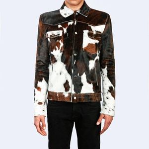 Chaqueta de Cuero Genuino para Hombre, Estilo Motero, con Cuello Camisero, Cierre de Cremallera, Estampado Animal, para Invierno - Product Image 1