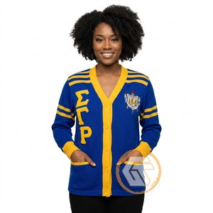 เสื้อไหมพรมอะคริลิกผสมขนสัตว์ Sigma Gamma Rho แบบสั่งทำพิเศษ ปักลายปักติดกระดุมด้านหน้า สไตล์ลำลอง สำหรับฤดูหนาว คุณภาพสูง เหมาะสำหรับชมรมนักศึกษา - Product Image 1