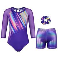 Girls <b>Leotard</b> <b>Shorts</b> Set Sleeveless <b>Gymnastics</b> Dance Workout Outfit With Scrunchie - Product Image 5
