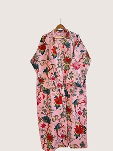 Bata Larga Estampada Floral para Mujer, Manga Tres Cuartos, Cuello Mandarín, Suave, Informal, para Primavera, Mezcla de Viscosa y Poliéster - Product Image 2