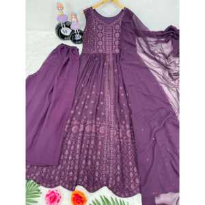 Robes de soirée de créateur Top Plazzo Dupatta avec travail de séquence - Product Image 2