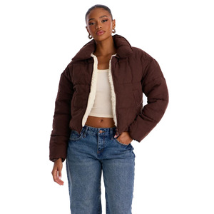 New Men Sheep Skin Quilted Puffer Jacket Stand Collar Full Sleeve <b>Thick</b> <b>Winter</b> <b>Coat</b> Solid Color Drop Shoulder Zipper Closure - Product Image 1