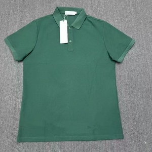 เสื้อโปโลแขนสั้นสีกรมท่าสำหรับผู้ชาย ผ้าคอตตอนปิเก้สีพื้น ระบายอากาศได้ดี สวมใส่สบาย ทรงปกติ ดีไซน์กระดุม - Product Image 4