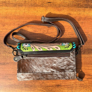 Nouveau Cowgirl Collection élégante de vrais cheveux usinés à la main sur cuir femmes pochettes véritable cuir de vachette Mini sac Mobile - Product Image 3