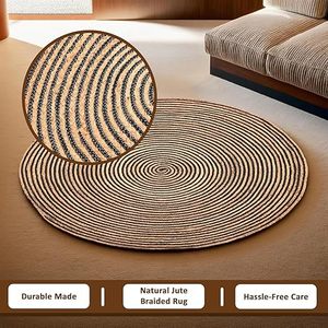 Eco Friendly Hand Braided Jute Cotton Area Rugs Non-Slip Custom <b>Thick</b> Floor Carpet Living Room Exercise Camping Prayer Hand Wash - Product Image 2