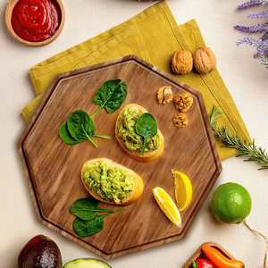 Plateaux de service octogonaux de luxe en bois d'acacia faits à la main, finition polie, qualité commerciale, compatibles lave-vaisselle, pour mariages, lot de 3 - Product Image 3