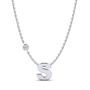 Colgante con Letra S y Diamante Redondo con Engaste Pong en Plata 925 y Moissanita, Colgantes y Dijes de Moda - Product Image 1