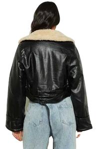 Chaqueta de piel sintética negra con estilo para mujer, abrigos gruesos, abrigo corto cálido de Invierno para mujer, chaqueta de PU de ónix para mujer - Product Image 2