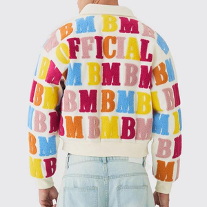 Chaqueta Varsity Personalizada OEM de Marca Privada para Hombre, Satén Chenille, Cierre de Broches con Letras, Cuello y Puños Acanalados, Estilo Urbano - Product Image 2