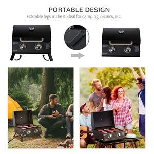    Parrilla Portátil de Gas Propano de 2 Quemadores, Negra, de Sobremesa, con Patas Plegables, Tapa y Termómetro para Acampar, Hacer Picnic y Usar en el Patio Trasero - Product Image 5