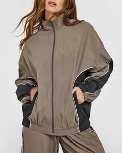 Custom Panel Contrast Lining Piping <b>Wind</b> <b>Breaker</b> Crinkle Fabric Lightweight Breathable Women's Set Women's Summer Tracksuit Set - Product Image 2