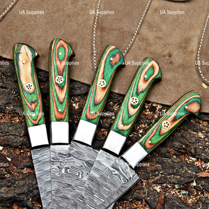 Hand Forged 5 Pcs Damascus Steel Full Tang Professional Kitchen Knives <b>Set</b> Multicolor Option Pakka Wood Handle & Leather Bag OEM - Product Image 3