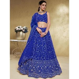 Paillettes bleues fantaisistes Georgette Sangeet Wear Lehenga Choli - Product Image 1