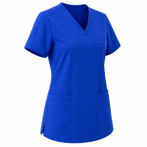 Haut de blouse médicale personnalisé pour femme, col en V, manches courtes, multi-poches, uniforme médical, chemise d'infirmière, couleur unie, haut de blouse médicale pour femme - Product Image 3