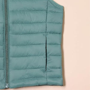 Teal Men's Plus Size Sleeveless Quilted Puffer Vest Zipper Stand Collar Outerwear Jacket - Product Image 3