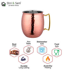 Golden Handle Mule Stainless Steel Hammered <b>Copper</b> Mug Product Type Ceramic <b>Cups</b> - Product Image 4
