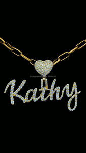 2025 Día de San Valentín Presente Carta personalizada chapada en oro con gancho de corazón Inicial Hip Hop Collar con colgante de nombre cursivo personalizado - Product Image 3