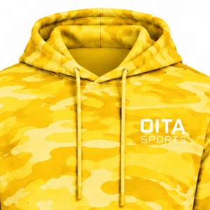 Sudadera con Capucha Camuflaje Amarillo Dorado para Hombre, Sudadera de Forro Polar con Estampado de Camuflaje, Bolsillo Canguro, Cordón Ajustable, Informal, para Invierno y Actividades al Aire Libre - Product Image 3