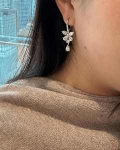 Lab Grown Pear Marquise and Round Diamond Long Drop <b>Earrings</b> IGI Certified DEF VVS VS Gold <b>Silver</b> <b>Dangle</b> Statement <b>Earrings</b> - Product Image 1