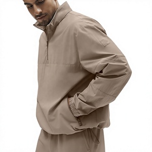 Men's Solid Color Front Logo Quarter-Zip Windbreaker <b>Jacket</b> <b>Waterproof</b> Breathable Quick-Dry Nylon Stand Collar <b>Thin</b> Zipper - Product Image 1