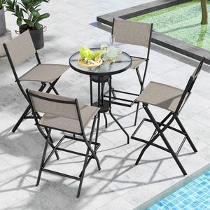 Ensemble de 4 chaises pliantes de jardin d'extérieur, tabourets de bar avec structure en métal et repose-pieds - Product Image 3
