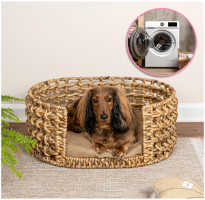 Lit pour animaux de compagnie portable Artex Hai Nam, tissé à la main, écologique, en jacinthe d'eau, imprimé animal, avec coussin amovible et lavable, rembourrage en coton. - Product Image 2