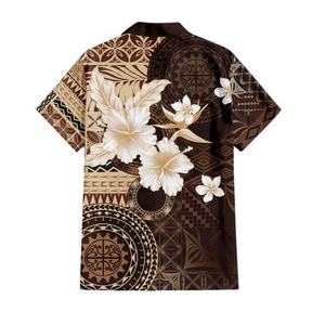 Chemise Hawaïenne Marron à Motif Samoa Siapo Personnalisée en Gros, Fournisseur OEM de Chemises Aloha Polynésiennes - Product Image 2