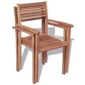 Ensemble de 2 chaises empilables en teck massif, bois naturel chaud, taille moyenne - Product Image 2