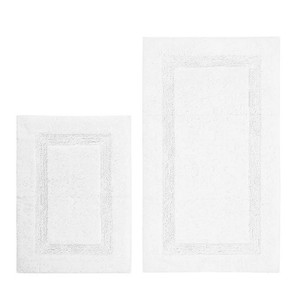 White Cotton Bath <b>Mats</b> Rectangle <b>Set</b> of 2 Tufted Non-Slip Rubber Backing Classic Style Home Use - Product Image 1