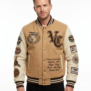 Chaqueta Varsity de Invierno Personalizada con Logotipo, Talla Grande, de Lana y Chenilla, Bordada, con Parches Vintage y Mangas de Cuero para Hombre - Product Image 1