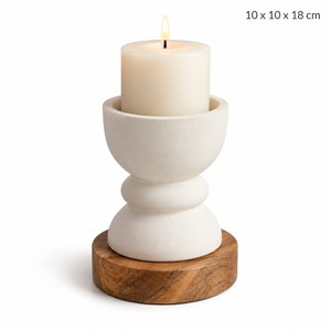 Porte-bougie en plâtre de Paris fait main avec base en bois de manguier |   Vente en gros - Product Image 1