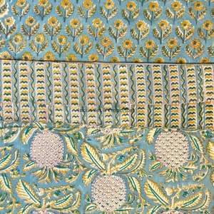 Tissu en coton imprimé traditionnel Jaipuri, coton cambriqué imprimé au bloc 60x60, tissu en coton à motifs. - Product Image 3