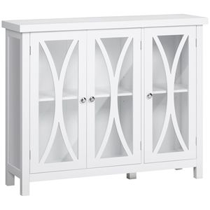 Credenza Moderna Bianca con Ante in Vetro, Mobile da Cucina con Spazio di Archiviazione per Sala da Pranzo o Camera da Letto - Product Image 1