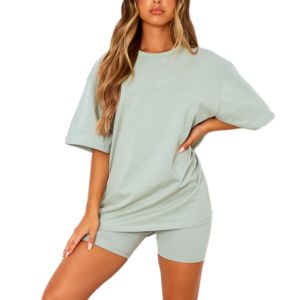 Conjunto de Ropa Urbana de Dos Tonos para Mujer, Camiseta de Manga Caída y Pantalones Cortos de Ciclismo, Ropa de Primavera/Verano, Conjuntos Personalizados para Mujer - Product Image 3