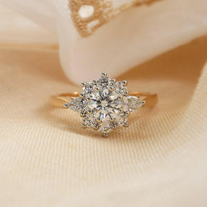 Igi/gia แหวนแต่งงาน/แหวนหมั้นเพชรแบบวินเทจ14K สีเหลืองและสีขาวทองสำหรับผู้หญิงเหมาะสำหรับเป็นของขวัญงานครบรอบ - Product Image 3