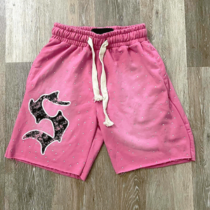 Shorts de survêtement décontractés pour hommes, en coton épais, délavé à l'acide, avec imprimé graphique et cordon de serrage, style streetwear, vente en gros sur mesure - Product Image 4