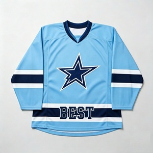 Best Custom Ice Hockey Jersey Men's <b>Light</b> Blue V-<b>Neck</b> Full Sleeve Sublimated Breathable Polyester Sport Apparel - Product Image 1