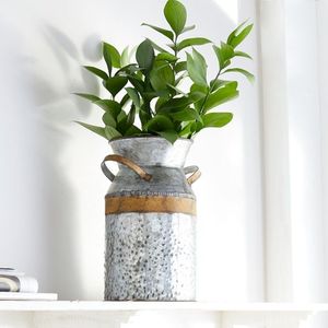 Jarrón de suelo de acero galvanizado, macetero industrial alto de metal con asas de cuerda para decoración del hogar y bodas - Product Image 3